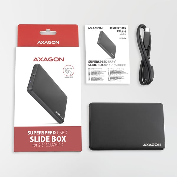 Axagon EE25-SLC tallennusaseman kotelo HDD-/SSD-kotelo Musta 2.5"