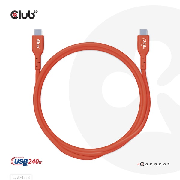CLUB3D CAC-1513 USB-kabel USB 2.0 3 m USB C 240 W Orange
