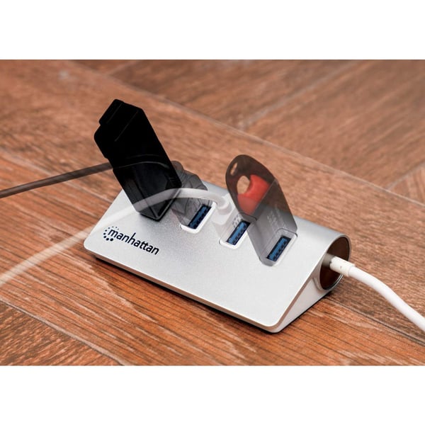 Manhattan 163767 gränssnittshubbar USB 3.2 Gen 1 (3.1 Gen 1) Type-A 5000 Mbit/s Aluminium, Vit