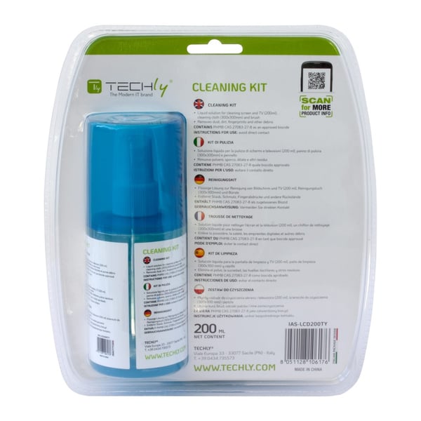 Techly IAS-LCD200TY rensegrej til værktøj Laptop Udstyrsrensning spray & tørklude 200 ml