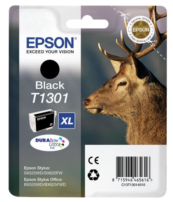 Epson Stag Yksittäispakkaus, musta T1301 DURABrite Ultra -muste