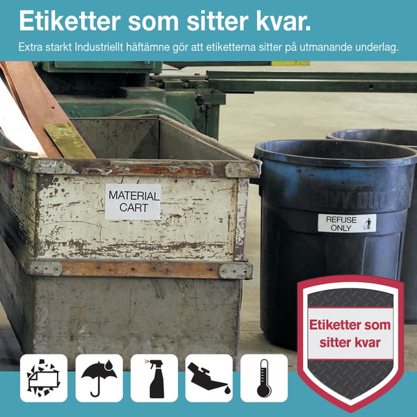 DYMO Hållbara LabelWriter-originaletiketter | 59 mm × 102 mm | Vit poly | 300 självhäftande etiketter | Hög prestanda | För LabelWriter-etikettskrivare