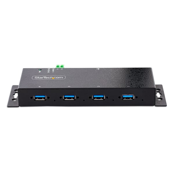 StarTech.com Industriell USB 3.0 5 Gbps-hubb med 4 portar. Robust USB-hubb med ESD- och överspänningsskydd. DIN-, vägg- eller skrivbordsmonterbar USB-A-hubb. USB-expander med låsbara portar, kraftig