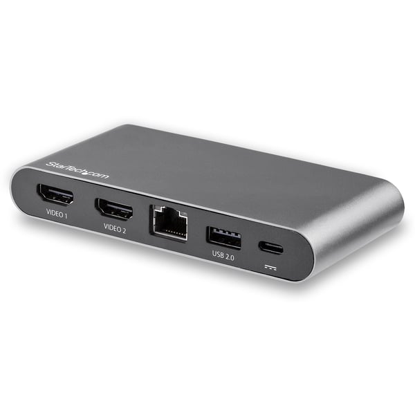 StarTech.com USB C-dockningsstation - 4K Dubbelskärm HDMI-skärm - Minidockningsstation för bärbar dator - 100 W strömförsörjning pass-through - GbE, USB-A-hubb med 2 portar - USB Type-C Multiport Adapter - 1 m kabel
