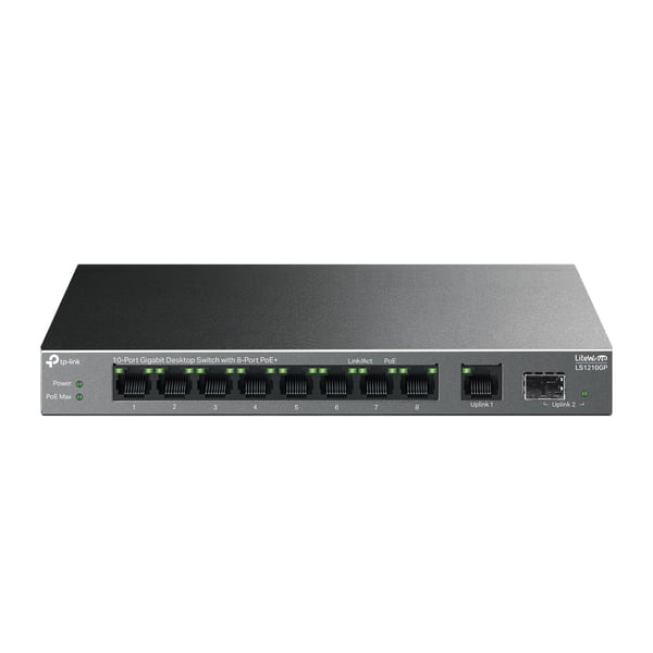 TP-Link LiteWave LS1210GP nätverksswitchar Ohanterad Gigabit Ethernet (10/100/1000) Strömförsörjning via Ethernet (PoE) stöd Svart
