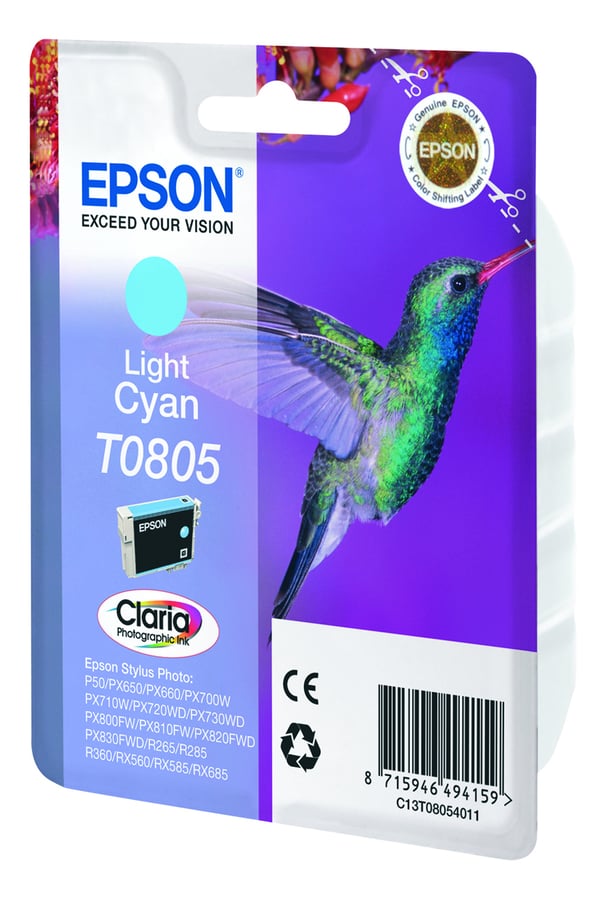 Epson Hummingbird T0805 blækpatron 1 stk Original Lys cyan