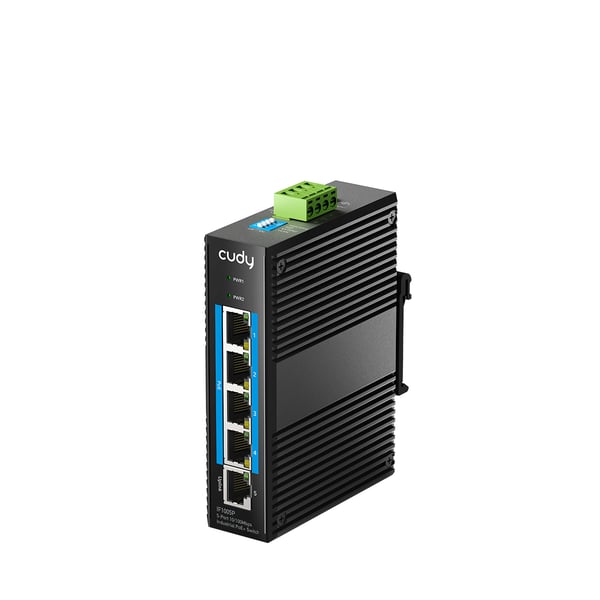 Cudy 5-Port 10/100 Mbps Industrial PoE+ Switch, IF1005P 2.0 Fast Ethernet (10/100) Power over Ethernet -tuki Musta