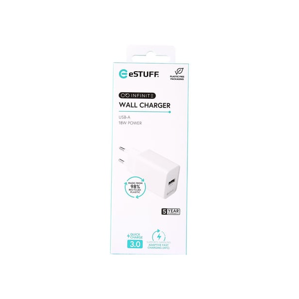 eSTUFF ES637006 oplader til mobil enhed Smartphone Hvid Vekselstrøm Hurtig opladning Indendørs