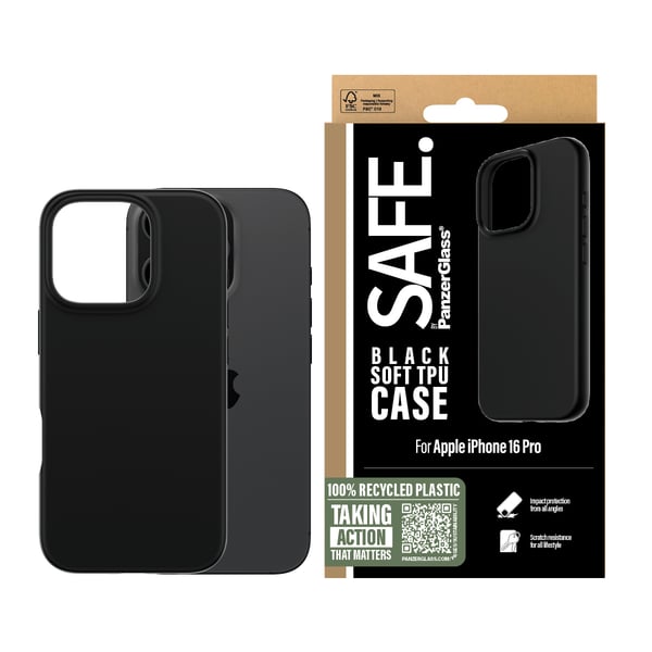 PanzerGlass SAFE. by ® TPU Case Black iPhone 16 Pro mobiltelefonfodral Mobilskal Svart