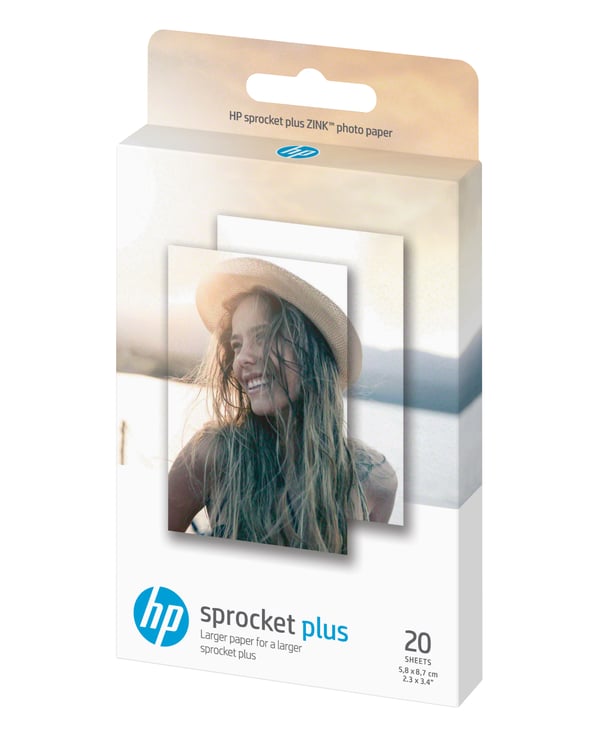 HP Selvklæbende Sprocket Plus Paper-fotopapir, 20 ark på 5,8 x 8,7 cm (2,3 x 3,4")