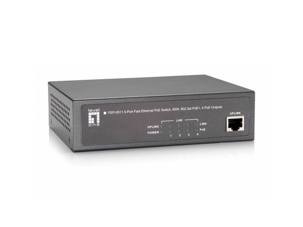 LevelOne FEP-0511 nätverksswitchar Fast Ethernet (10/100) Strömförsörjning via Ethernet (PoE) stöd Grå
