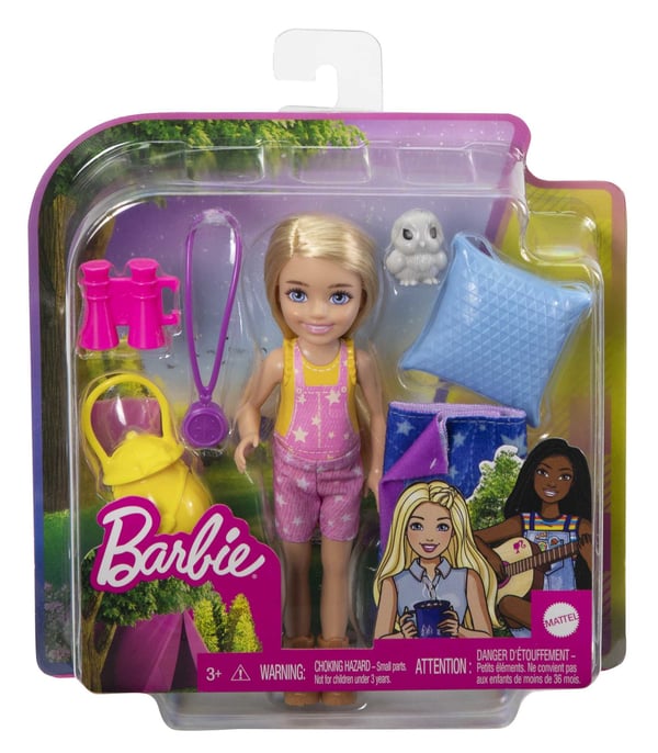 Barbie Dreamhouse Adventures It Takes Two Chelsea-campingdukke med kæleugle og tilbehør, til børn fra 3 til 7 år