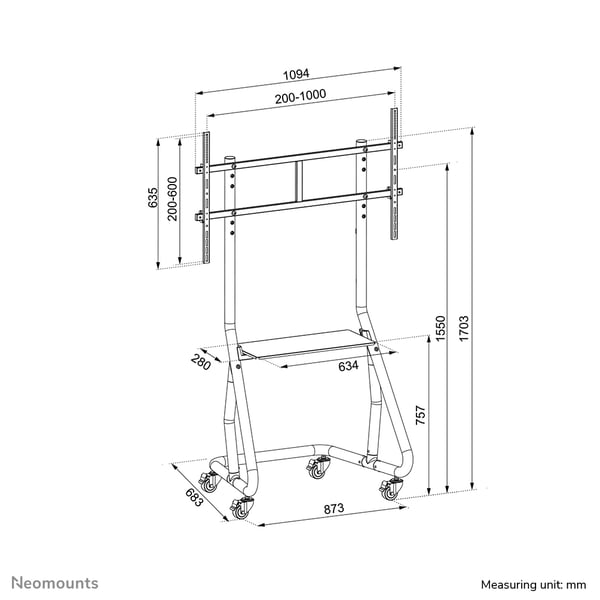 Neomounts NS-M3800BLACK multimedialaitteiden kärry ja teline Musta