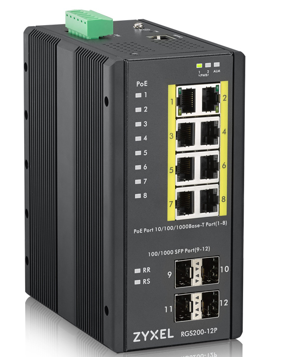 Zyxel RGS200-12P Hallittu L2 Gigabit Ethernet (10/100/1000) Power over Ethernet -tuki Musta