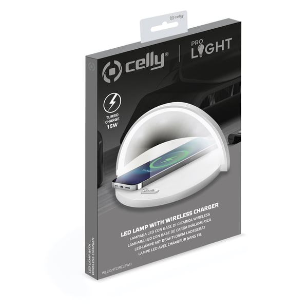 Celly WLLIGHTCIRCLEWH oplader til mobil enhed Digitalt kamera, Spillekontroller, Hovedtelefoner, Mobiltelefon, Strømbank, Smartphone, SmartWatch, Tablet, Ur, Wearables Hvid Vekselstrøm Trådløs opladning Indendørs