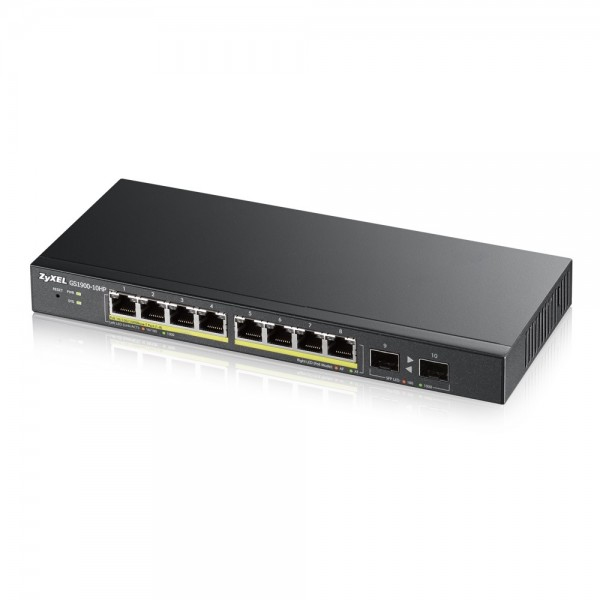 Zyxel GS1900-8HP v3 PoE Administreret L2 Gigabit Ethernet (10/100/1000) Strøm over Ethernet (PoE) Sort Zyxel GS1900-8HP v3 PoE Administreret L2 Gigabit Ethernet (10/100/1000) Strøm over Ethernet (PoE) Sort
