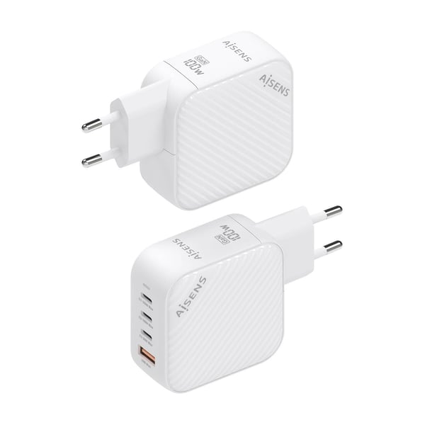AISENS ASCH-100W4P028-W oplader til mobil enhed Universel Hvid Vekselstrøm Hurtig opladning Indendørs