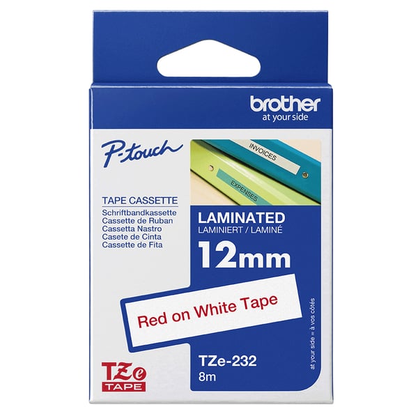Brother TZe-232 - Standardlim - Röd på vit - Rulle (1,2 cm x 8 m)