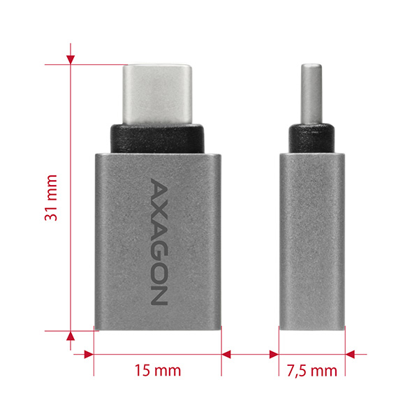 Axagon RUCM-AFA kabelomvandlare (hane/hona) USB type C USB type A Metallisk