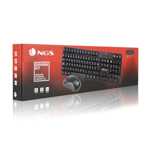 NGS EUPHORIA KIT näppäimistö Sisältää hiiren Universaali Langaton RF QWERTY Espanja Musta