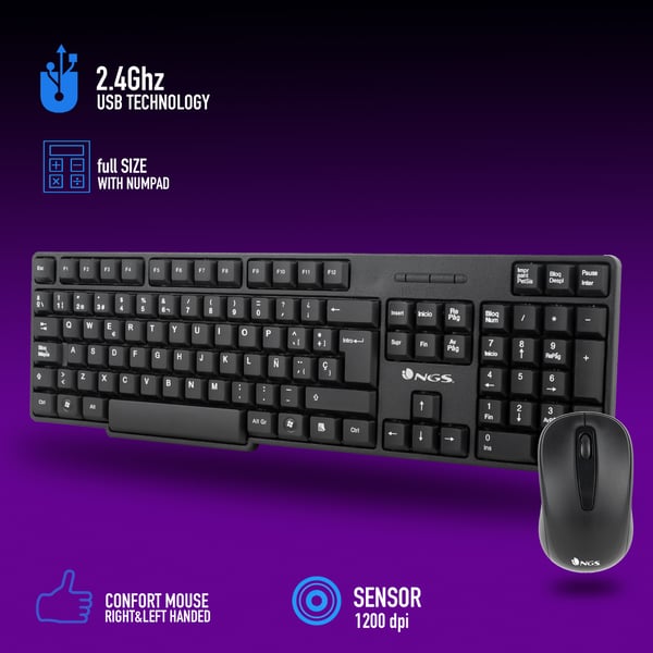 NGS EUPHORIA KIT näppäimistö Sisältää hiiren Universaali Langaton RF QWERTY Espanja Musta