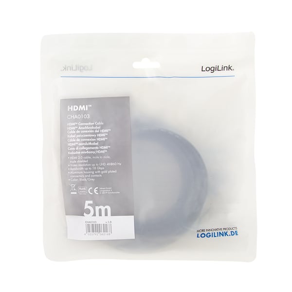 LogiLink CHA0103 HDMI-kaapeli 5 m HDMI-tyyppi A (vakio) Musta