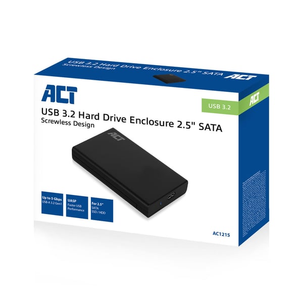 ACT AC1215 Hölje för lagringsenheter HDD- / SSD kabinett Svart 2.5"