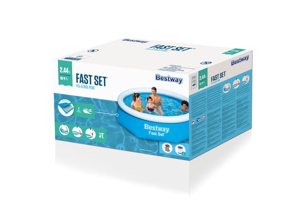 Bestway Fast Set 57450 swimmingpool til over jorden Indrammet/oppustelig pool Rund Blå, Hvid