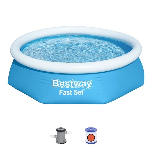 Bestway Fast Set 57450 swimmingpool til over jorden Indrammet/oppustelig pool Rund Blå, Hvid