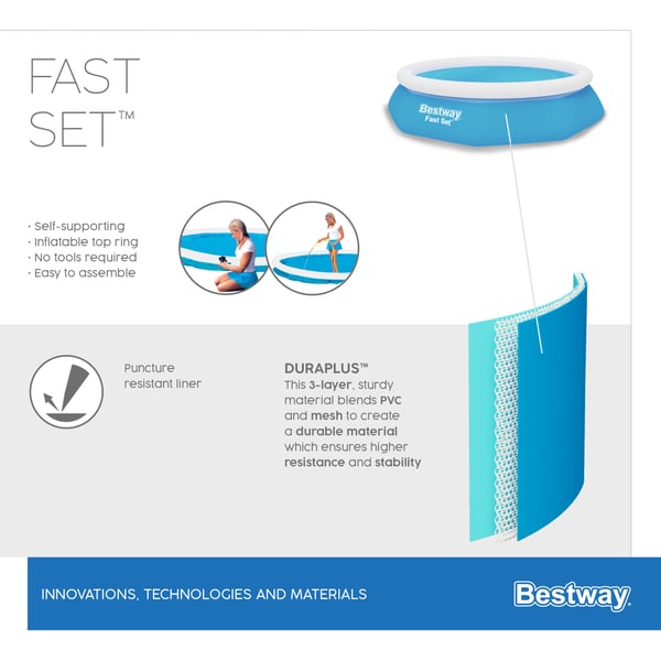 Bestway Fast Set 57450 swimmingpool til over jorden Indrammet/oppustelig pool Rund Blå, Hvid