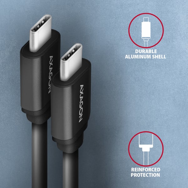 Axagon Data and charging USB 2.0 cable 1.1 m long. PD 60W, 3A. Black twisted. USB-kaapeli 1,1 m USB C 0,48 Gbit/s Musta