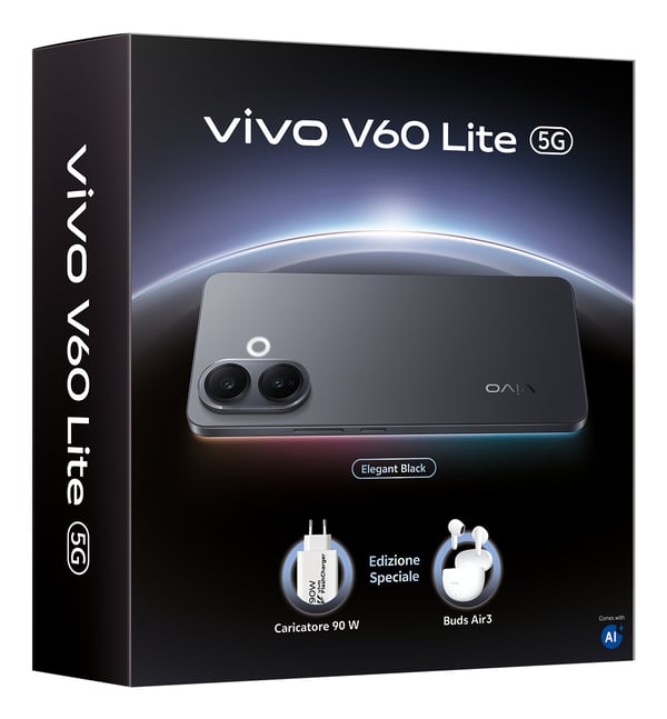 VIVO V60 Lite 5G + BUD 17,2 cm (6.77") Dual SIM Android 15 8 GB 256 GB 6500 mAh Sort