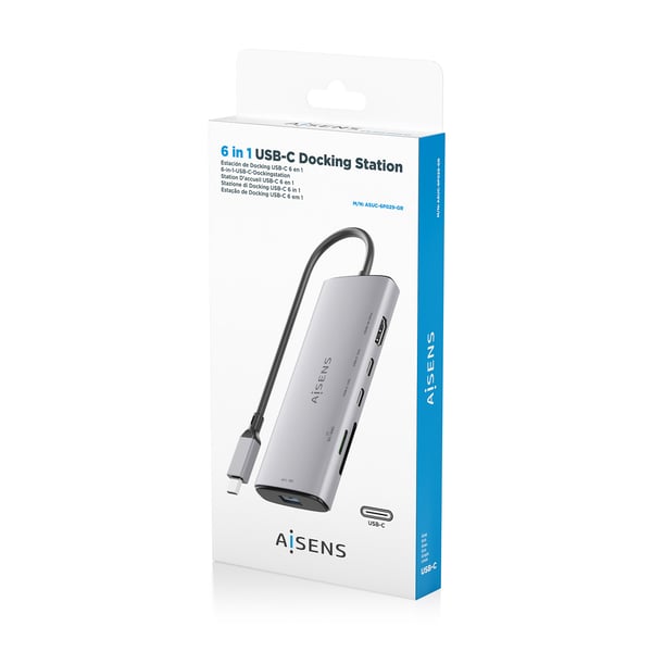 AISENS ASUC-6P029-GR kannettavien tietokoneiden telakka ja porttitoistin Langallinen USB 3.2 Gen 1 (3.1 Gen 1) Type-C Harmaa