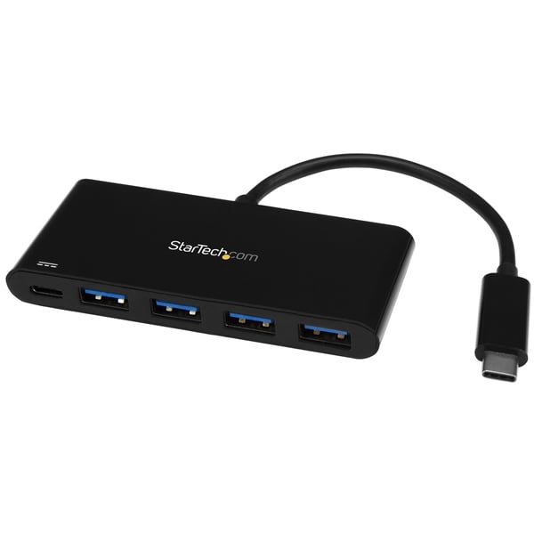 StarTech.com 4-ports USB C-hubb med 4 USB Type-A-portar (USB 3.0 SuperSpeed) - 60 W strömförsörjning pass-through-laddning - USB 3.2 Gen 1 (5Gbps) hubbadapter för bärbar dator - MacBook, Dell