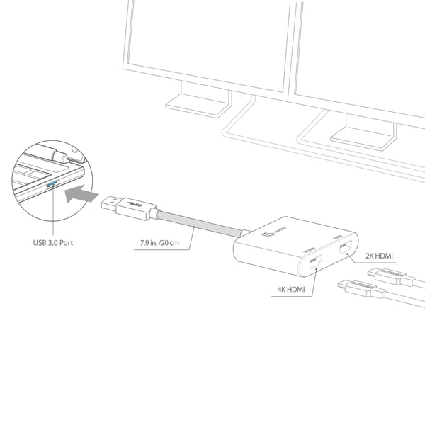 j5create JUA365-N USB™ 3.0 till dubbel HDMI-adapter för flera skärmar