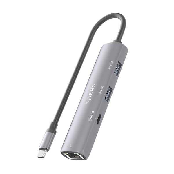 AISENS ASUC-4P039-GR kannettavien tietokoneiden telakka ja porttitoistin Langallinen USB 3.2 Gen 1 (3.1 Gen 1) Type-C Harmaa