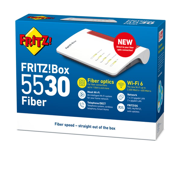 Box FRITZ! 5530 Fiber Edition Internation trådløs router 2.5 Gigabit Ethernet Dual-band (2,4 GHz / 5 GHz) Hvid