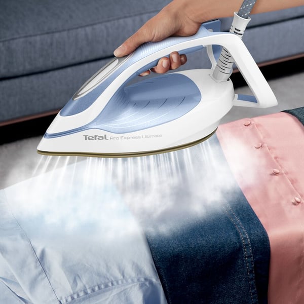 Tefal Pro Express Ultimate II GV9710 1,2 l Durilium Airglide Autoclean Ultra Thin soleplate Blå, Vit