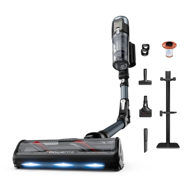 Rowenta X-Force Flex 16.60 RH9C71E0 upprättstående dammsugare och elektrisk sopborste Skaftdammsugare, 2-i-1 Batteri Torr Utan påse Svart, Blå