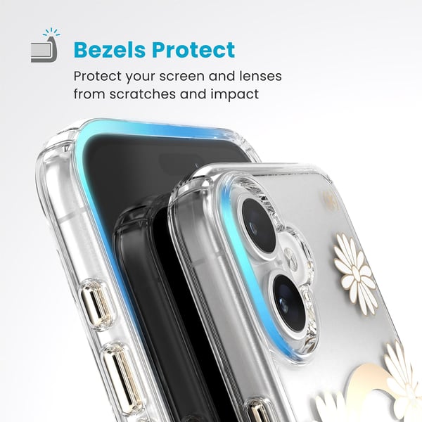 Speck Presidio Lux ClickLock & MagSafe - Cover til iPhone 16 Plus (Sunshine Daisies / Klar / Guld)