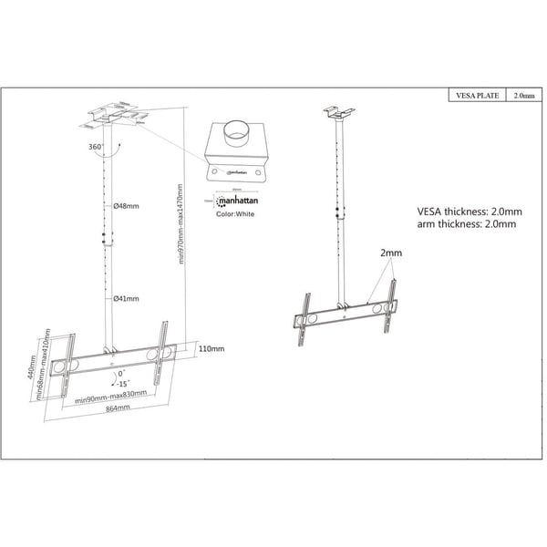 Manhattan 423625 tv-fäste 177,8 cm (70") Svart