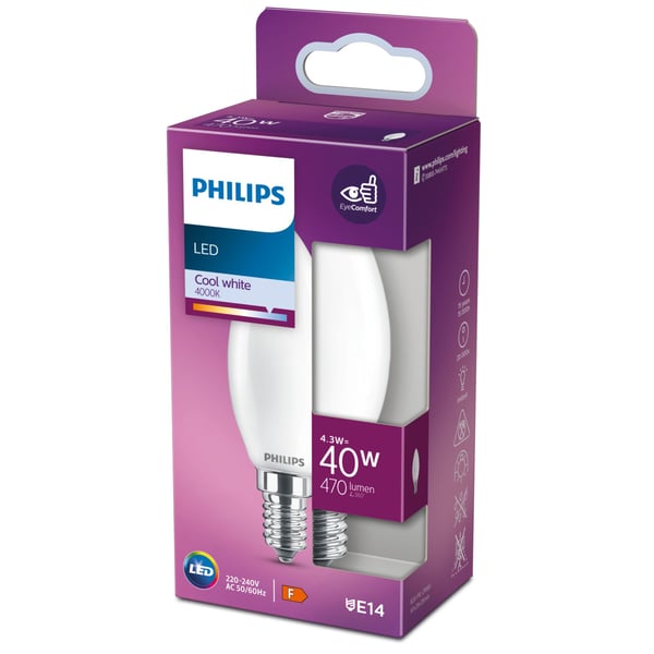 Philips 8718699762650 LED-lampe Kold hvid 4000 K 4,3 W E14 F