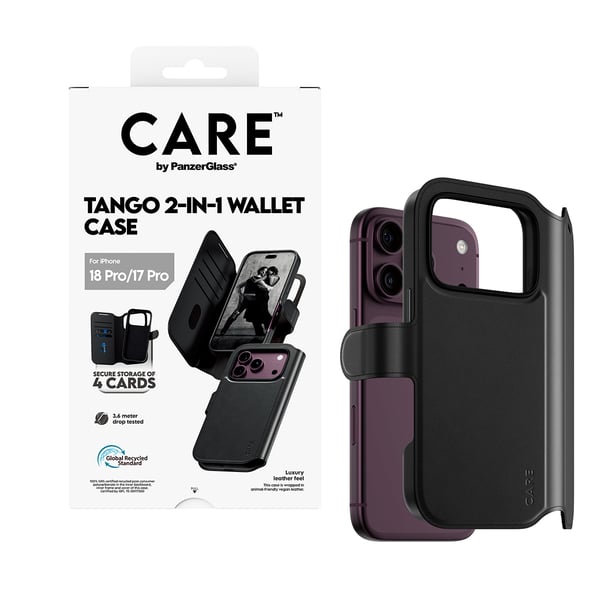 PanzerGlass CARE™ by ® Tango 2-in-1 Wallet Case Black w. MagSafe iPhone 2026 Pro | 17 Pro mobiltelefonfodral Mobilskal Transparent