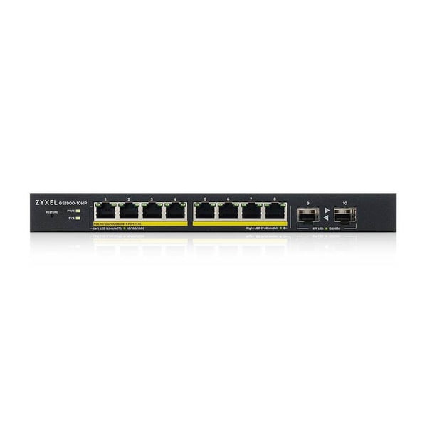 Zyxel GS1900-10HP hanterad L2 Gigabit Ethernet (10/100/1000) Strömförsörjning via Ethernet (PoE) stöd Svart