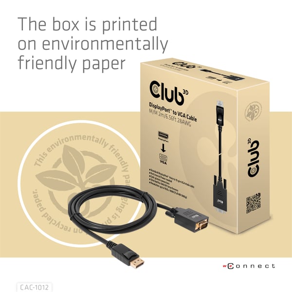 CLUB3D CAC-1012 videokabel adapter 2 m DisplayPort VGA (D-Sub) Sort