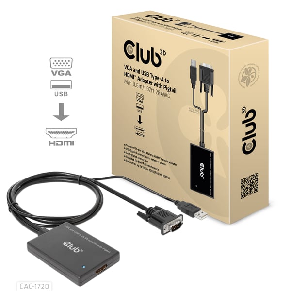 Club 3D Videoadapter - HD-15 (VGA), USB (kun strøm)