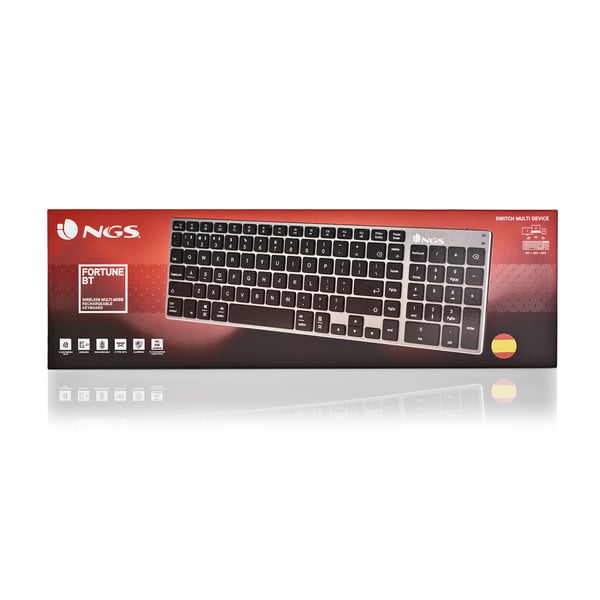 NGS FORTUNE-BT, QWERTY, ES näppäimistö Universaali Bluetooth Espanja Musta, Hopea