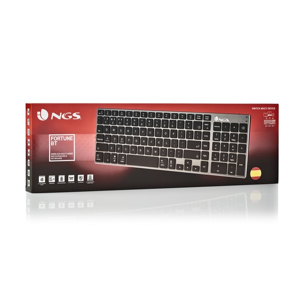 NGS FORTUNE-BT, QWERTY, ES näppäimistö Universaali Bluetooth Espanja Musta, Hopea