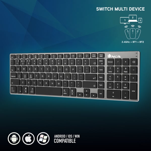 NGS FORTUNE-BT, QWERTY, PT tastatur Universel Bluetooth Portugisisk Sort, Sølv