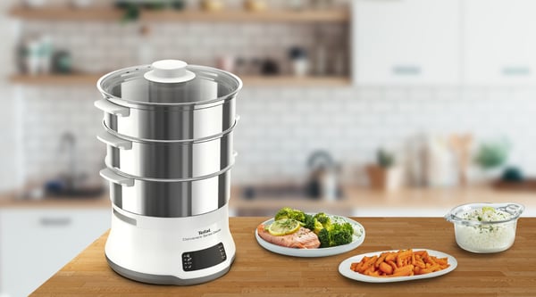 Tefal Convenient Series Deluxe VC502D höyrykeitin 3 kori(a) Pöytämalli 900 W Ruostumaton teräs, Valkoinen